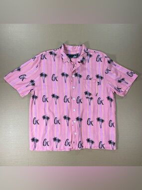 Vintage 90s Lost Enterprises Hawaiian Shirt Pink Skate Surf Y2K - Mens Sz Medium